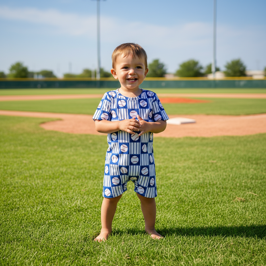 Baseball ribbed material boy romper