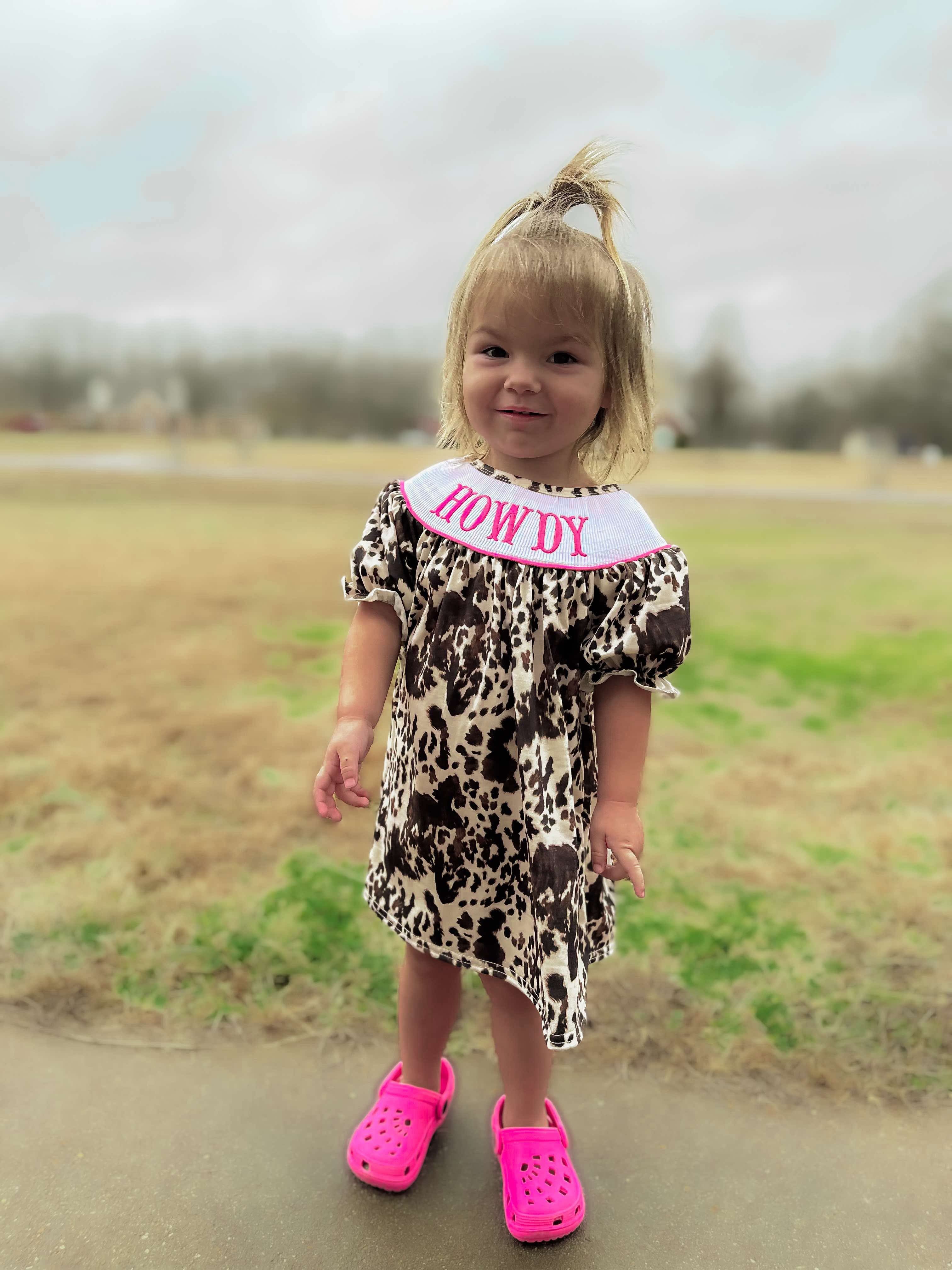 Smocked cowhide howdy Dress