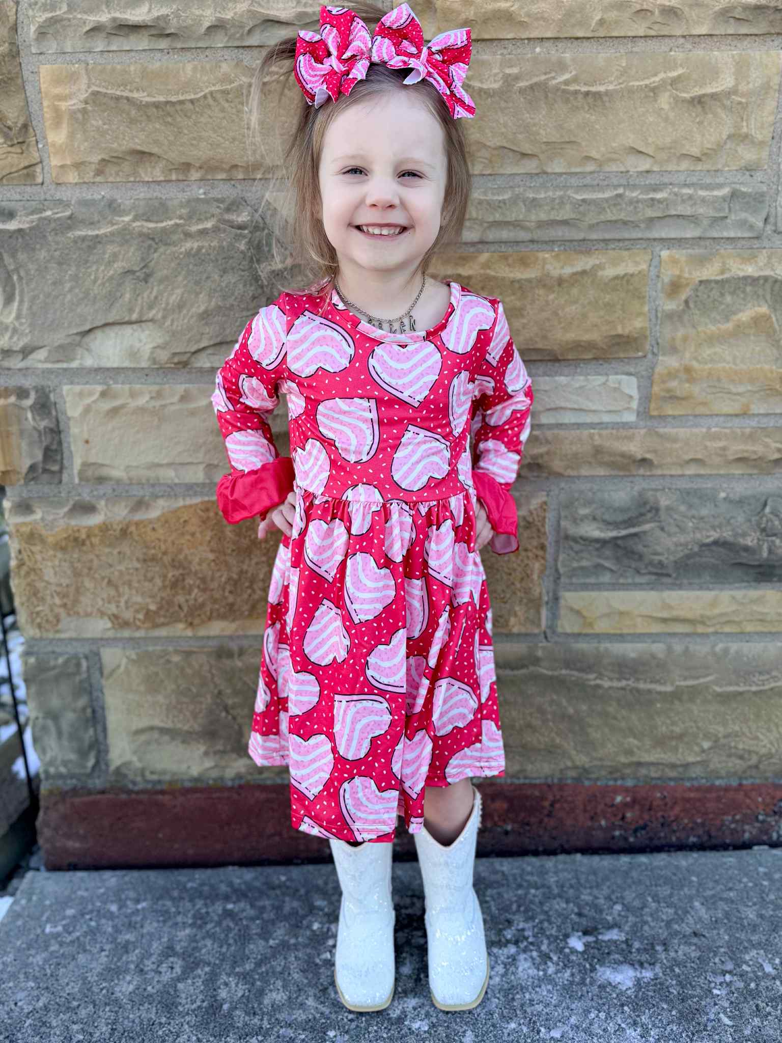 Red cakes bell sleeve dress