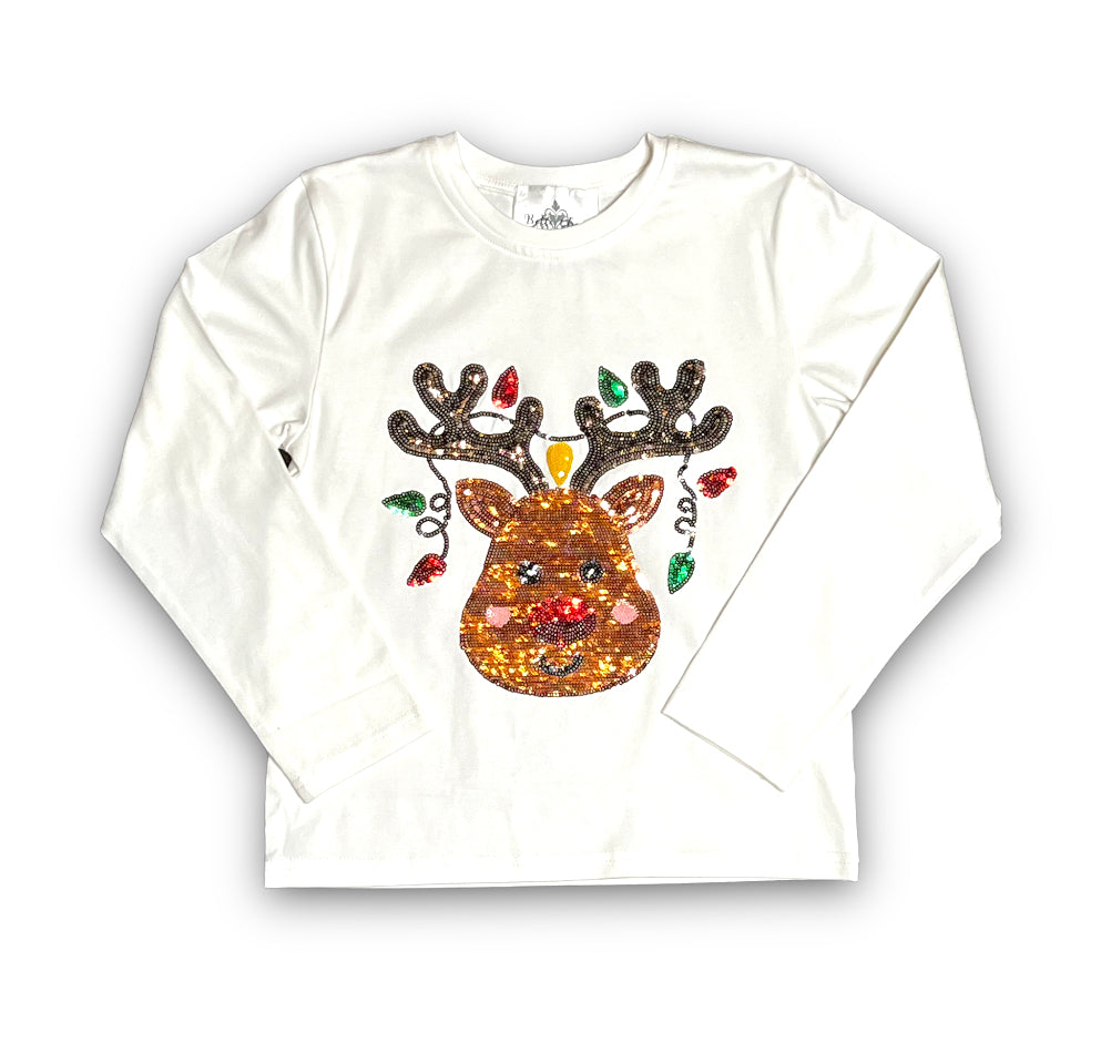 Reindeer Sequin Long Sleeve Kid Shirt