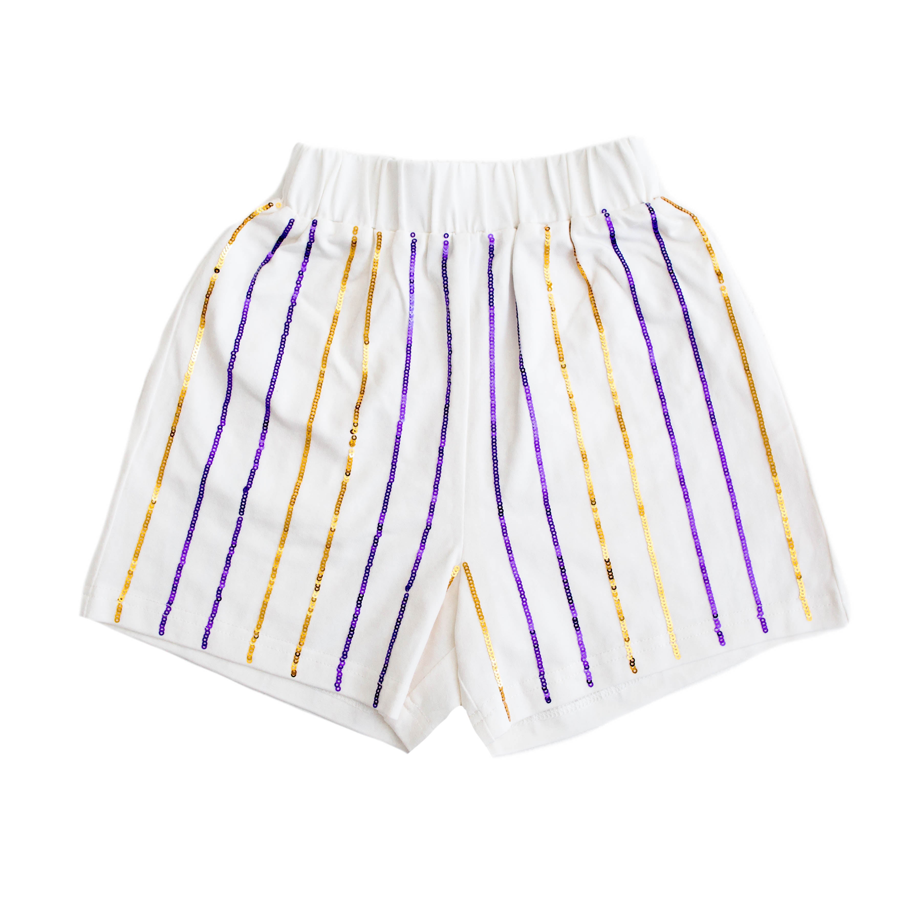 Purple and Gold Sequin Striped Kid Shorts