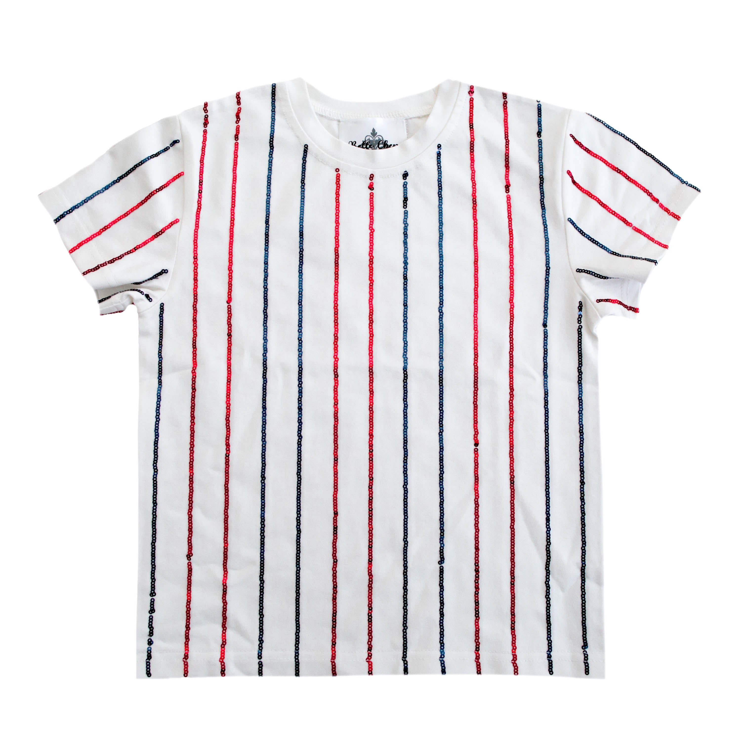 Navy and Red Sequin Striped Kid Shirt