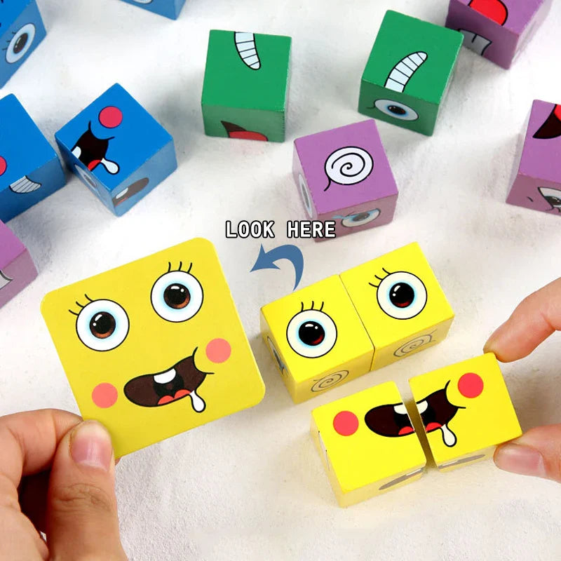 MEACAOFG Kids Face Change Expression Puzzle Building Blocks Montessori Cube Table Game Toy Early Educational Toys for Children Gifts