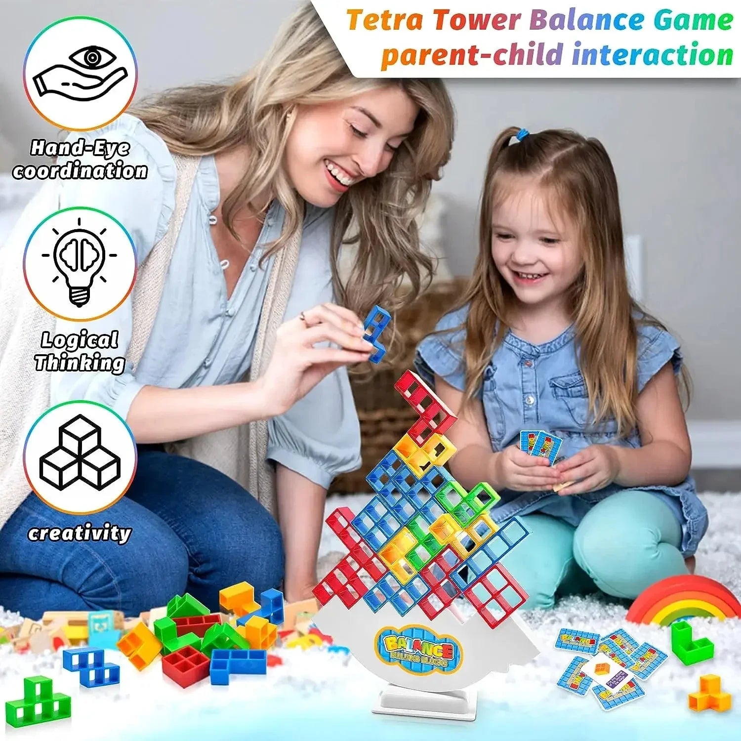 MEACAOFG 48PCS Tetra Tower Fun Balance Stacking Building Blocks Board Game for