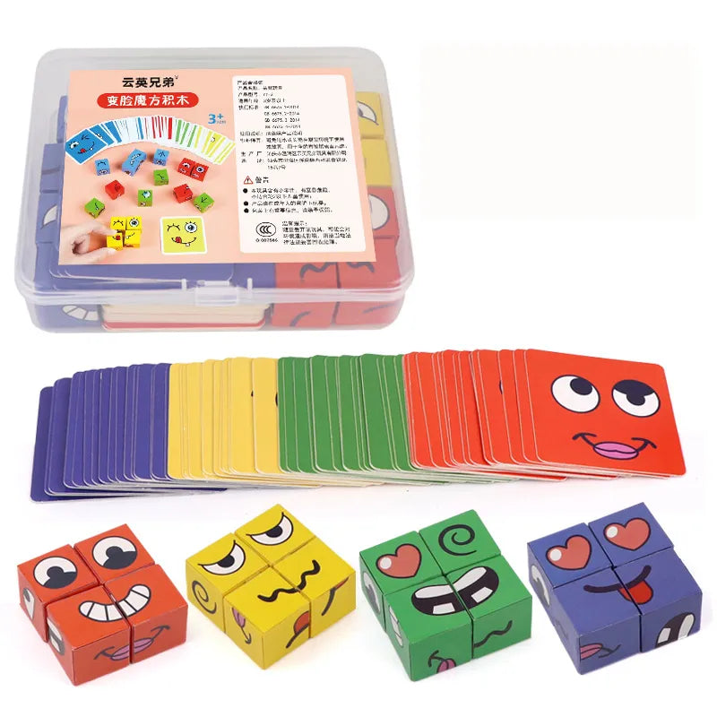 MEACAOFG Kids Face Change Expression Puzzle Building Blocks Montessori Cube Table Game Toy Early Educational Toys for Children Gifts