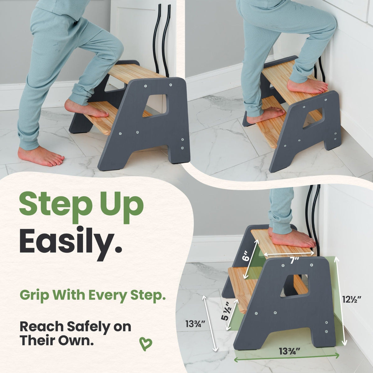 2-Step Wooden Stool for Toddlers(Step Stool for Children Ages 2+)