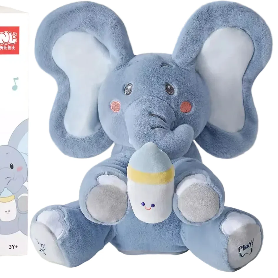 EACAOFG Peek-a-Boo Animated Plush Toy - Singing & Hiding Elephant/Bear Companion - Interactive Musical Stuffed Animal for Baby & Toddler